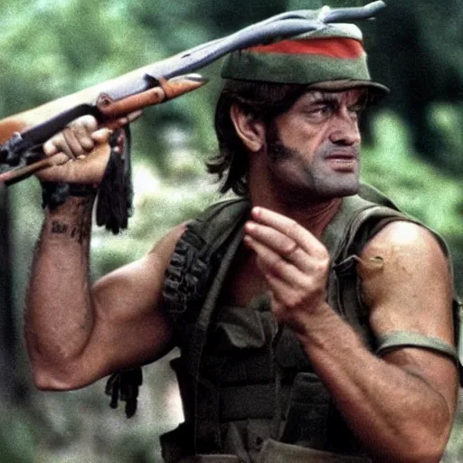 Image similar to A still of Chirac as Rambo in Rambo First Blood (1982)