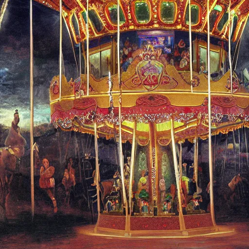 Prompt: The Carousel of Vanity, oil Painting