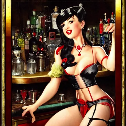 Prompt: tifa lockheart in her bar by gil elvgren