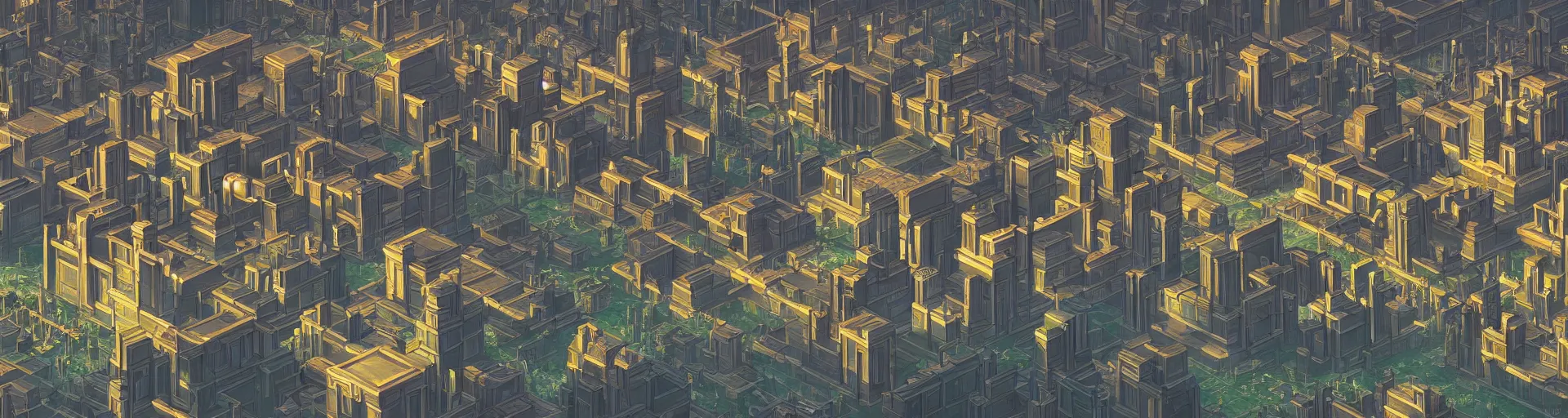 Image similar to a wide landscape shot of a dwarven city with retrofuturist art deco architecture