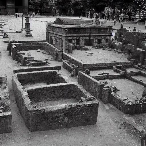 Prompt: relics disinterred by the archæological expedition excavating on the site of the capital of the ancient british empire, the fabulous city of london