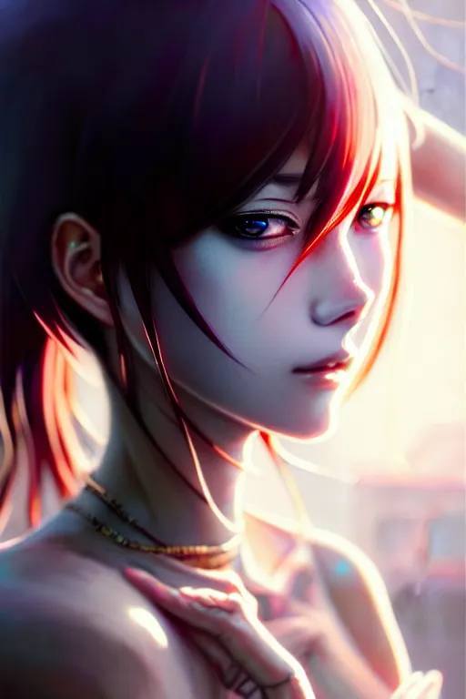 Image similar to ”ultra realistic, beautiful anime woman, modern, cyberpunk, intricate, elegant, super highly detailed, professional digital painting, artstation, concept art, smooth, sharp focus, no blur, no dof, extreme illustration, 8k resolution, beautiful, cinematic, art by artgerm and greg rutkowski and eiichiro oda”