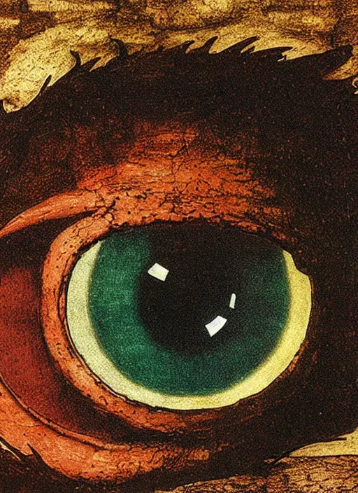 Image similar to color photo of a dragon eye by leonardo davinci