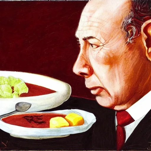 Image similar to yitzhak rabin eating borscht by yitzhak rabin by angelico, fra