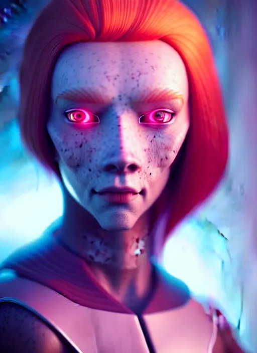 Prompt: a beautiful redhead scandinavian female humanoid with freckled cheek, cyber neon lighting, by loish, d & d, fantasy, futurism, cyberpunk fashion clothing, elegant profile posing, accurate anatomy, hyper photorealistic, digital photography, artstation, pinterest, concept art, art by pascal blanche and greg rutkowski,