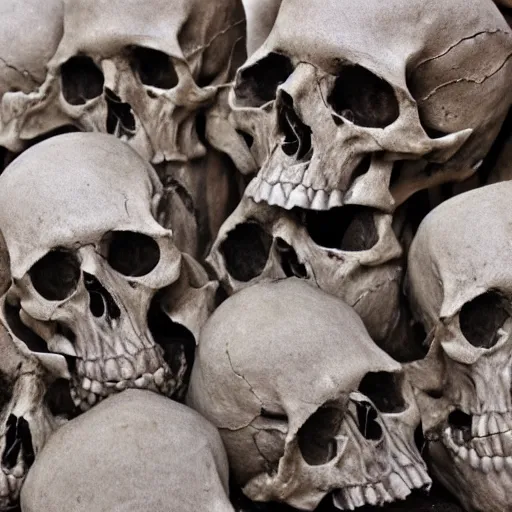 Image similar to rotting bones. HUMAN SKULLS KISSING