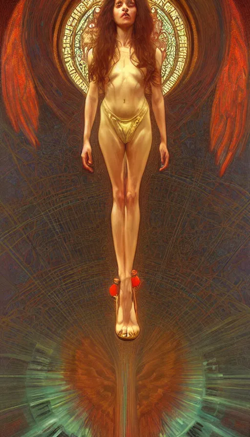 Prompt: portrait of metatron wearing toe shoes ( vibram five fingers ), digital art, technicolor, grim - lighting, high - contrast, intricate, elegant, highly detailed, centered, digital painting, artstation, concept art, smooth, sharp focus, illustration, artgerm, greg rutkowski, alphonse mucha