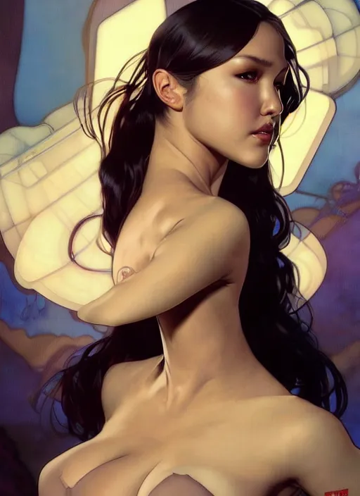 Prompt: intense fan art concept art by artgerm, tooth wu, bierstadt, gurney, stalenhag and alphonse mucha. an incredible collage of countless pin - ups of jessica alba as betty page in every form, contour light effect!! 8 k, stage light. octane render. smooth. sharp edge. ultra clear detailed, full body various poses!!