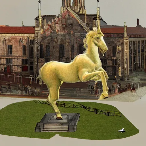 Prompt: a picture showing a reconstruction of what the magdeburg unicorn looked like,