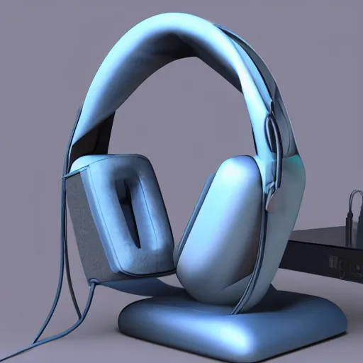 Image similar to wireless headphone stand, futuristic, techno, cyberpunk, product design, render, concept, fun, pastel