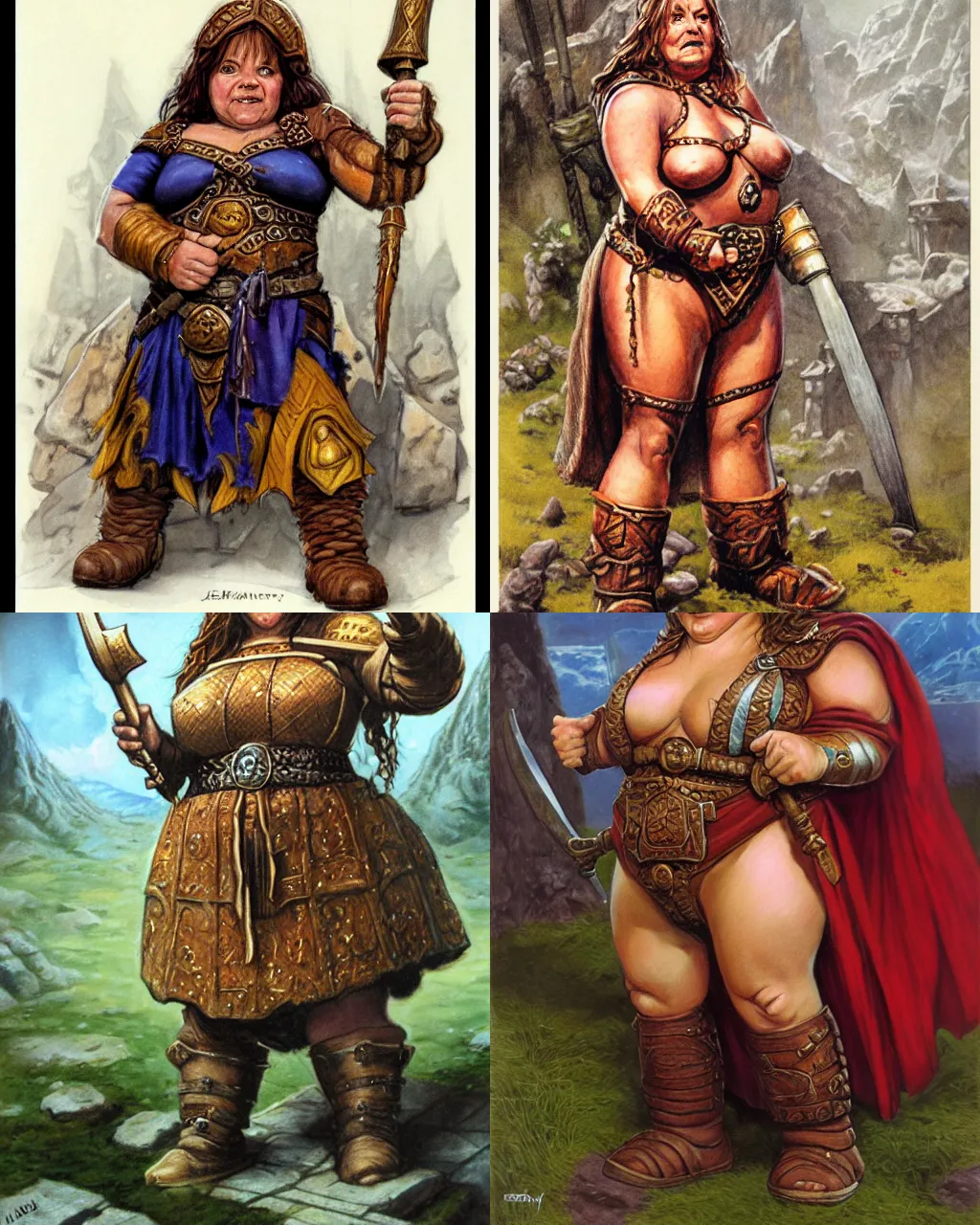Prompt: female dwarven noblewoman, chubby short stature, by jeff easley