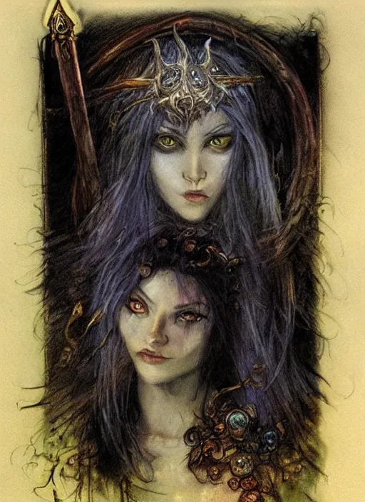 Image similar to portrait of young female sorceress of the endtimes, beautiful! coherent! dungeons and dragons character, by brian froud, strong line, night color, high contrast