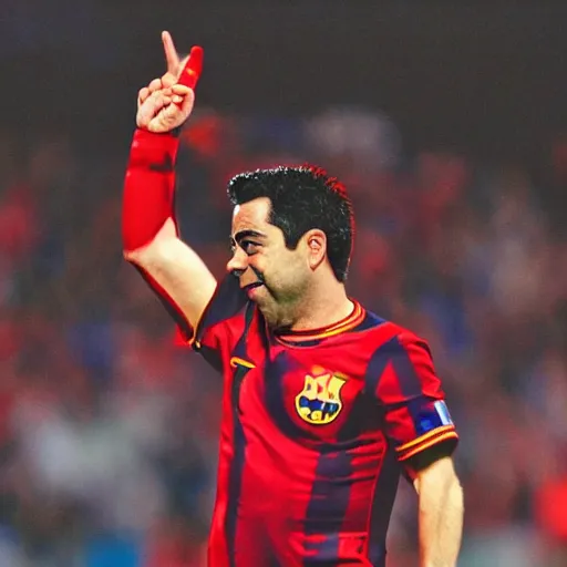 Image similar to xavi hernandez as the devil with red horns and an evil face