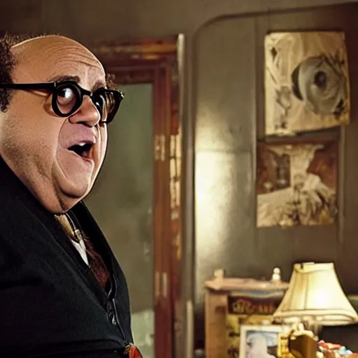 Image similar to danny devito starting in the man spider movie, 8 k, movie still