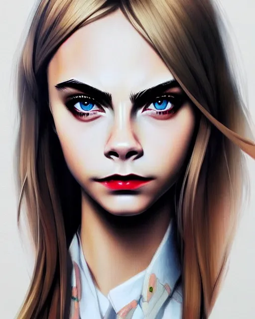 Prompt: portrait of Cara Delevingne as Anime girl cute-fine-face, full body! pretty face, realistic shaded Perfect face, fine details. Anime. realistic shaded lighting by Ilya Kuvshinov Giuseppe Dangelico Pino and Michael Garmash and Rob Rey