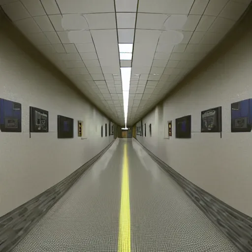 Image similar to cctv footage of government facility hallway distorted by gravitational lensing