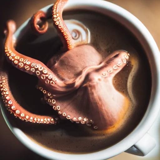 Image similar to an octopus in a cup of coffee, professional photography