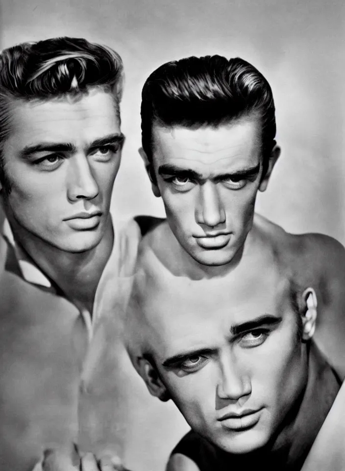 Prompt: genetic combination of james dean, elvis presley, sean connery, and boris karloff. long face, tall man, gaunt, handsome, beautiful, striking, chiseled. prominent cheekbones, deep dimples, strong jaw. soft lighting, full color, ultra detailed, color photography, high definition