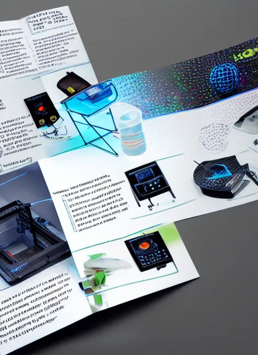 Prompt: brochure of a 3 dprinter that looks like a holographic microwave