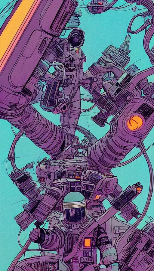 Image similar to Sci-fi retro art in a style of Moebius