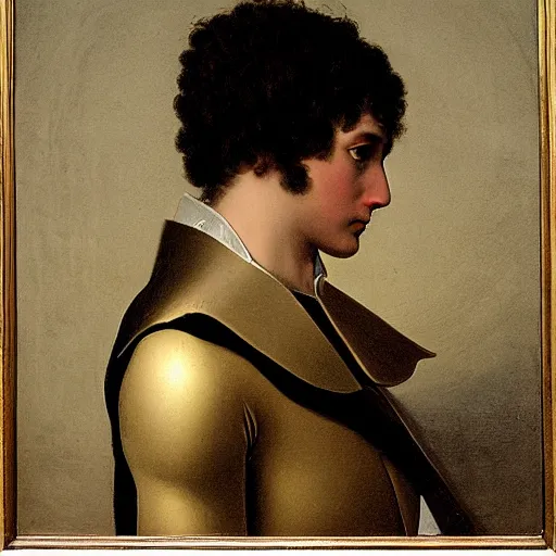 Prompt: a Dove in shining knight's armor, three quarters, portrait by Jacques-Louis David