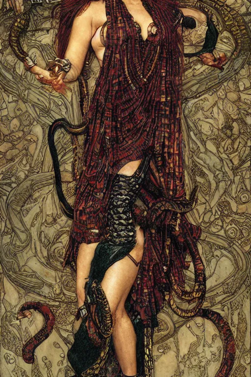 Prompt: full length portrait of serpent woman, by lawrence alma tadema and rick berry and norman rockwell and jason fabok and everett raymond kinstler