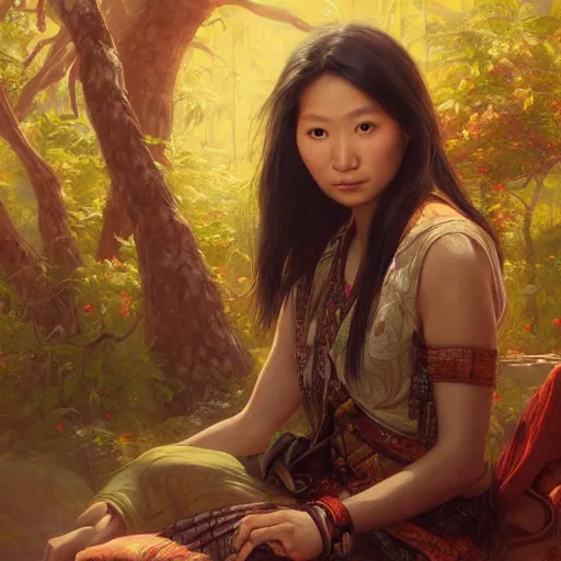 Prompt: portrait of a pancah woman ( 3 5 ) from taiwan in 2 0 2 1, an oil painting by ross tran and thomas kincade