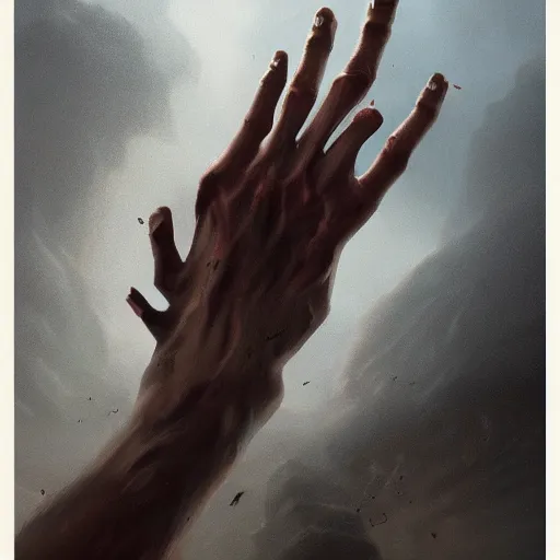 Prompt: Shaking hands, vertical symmetry, close up shot, detailed hands, beautiful moody artwork by Greg Rutkowski and Asher Duran