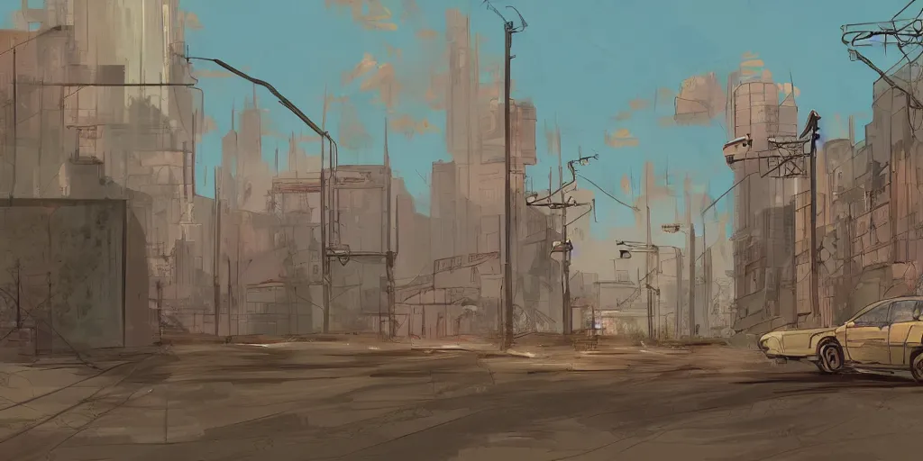 Image similar to back to the summer of the nuclear intense city, concept art, pastel soft colors, in the style of danny mcbride, knyazev konstantin