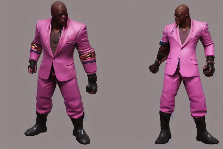 Image similar to doomfist, pink blazer, overwatch game, digital art, high detailed, unreal engine, artstation, 3 d render