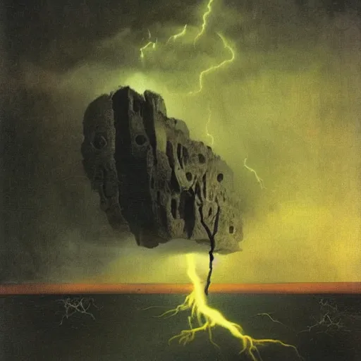 Prompt: all my worries as creatures climbing on my back, whispering on my ear every mistake. Dark, eerie, scary, dramatic lightning, by dali