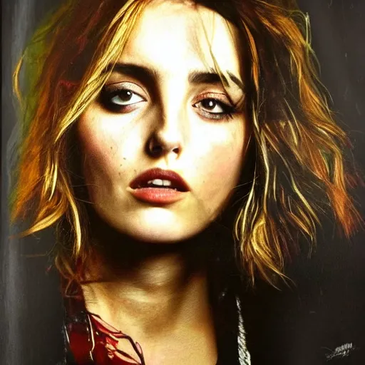 Image similar to face mash of johnny depp and ana de armas in the style of annie liebowitz portrait