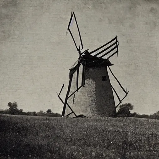 Image similar to 1800s photo of a dilapidated windmill