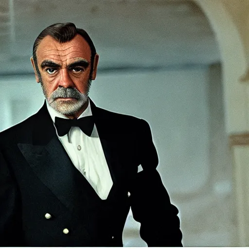 Image similar to a highly detailed cgi portrait of Sean Connery as James Bond, 30mm Annie Leibovitz