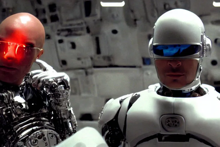 Image similar to cyborg - pitbull mr. worldwide in space, in 2 0 5 5, y 2 k cybercore, industrial low - light photography, still from a ridley scott movie