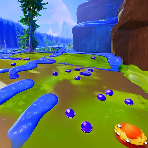 Prompt: screenshot of a game prototype where a blue slime jumps across platforms Unreal Engine