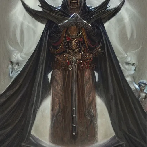 Prompt: Demon worshipper cultist wearing black robes and armed with a dagger as a fantasy D&D character, portrait art by Donato Giancola and James Gurney, digital art, trending on artstation