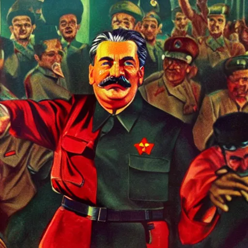 Image similar to stalin dancing at a communist rave, ultra high detail, photorealistic, high resolution, 8 k