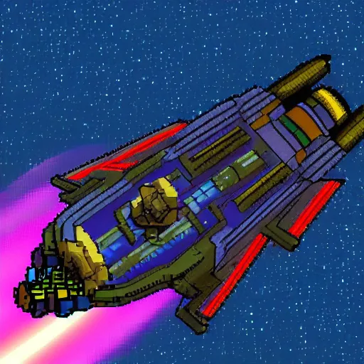 Prompt: spaceship traveling at light speed, sci fi, pixel art