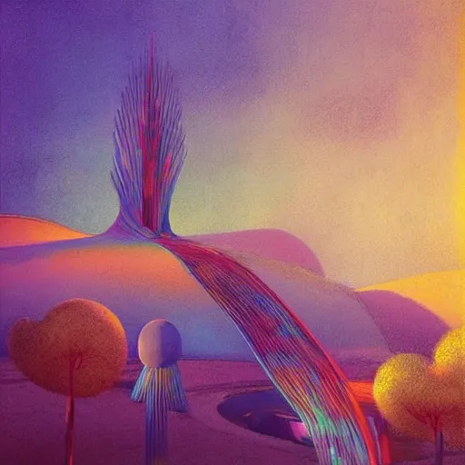 Image similar to beautiful colourful scene. digital artwork by vincent bons, beeple, michael whelan, remedios varo and gerardo dottori. grainy and rough. interesting pastel colour palette. beautiful light. oil and water colour based on high quality render.