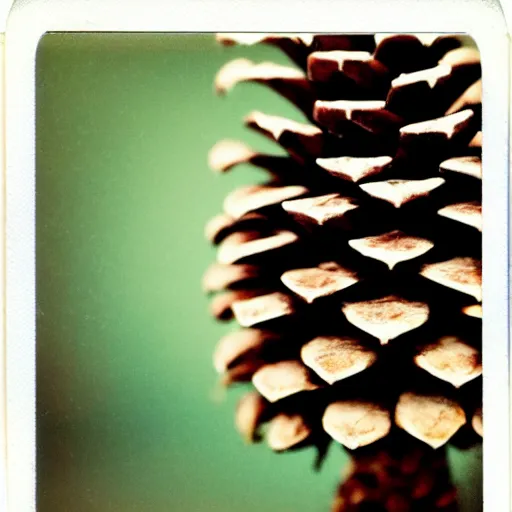 Image similar to polaroid photo of pine cone with human legs, bokeh