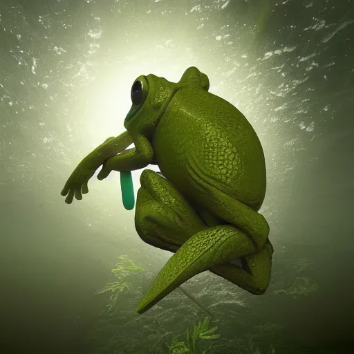 Prompt: frogman is my lord and savior, frogland forest, high definition, 8 k, photorealistic, octane render, highly detailed