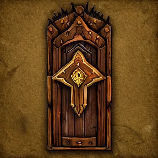 Prompt: a medieval wooden door key, rpg inventory item, Warcraft style, outer glow, solid background, trending on artstation