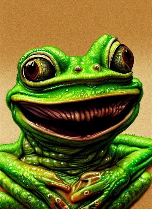 pepe the frog as slimy frog, drool, portrait, | Stable Diffusion | OpenArt