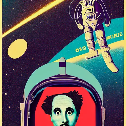 Prompt: portrait of Charlie chaplin in astronaut suit by Andy warhol and Petros Afshar and Beeple, Edward Hopper and James Gilleard, Zdzislaw Beksinski, Mark Ryden, Wolfgang Lettl highly detailed