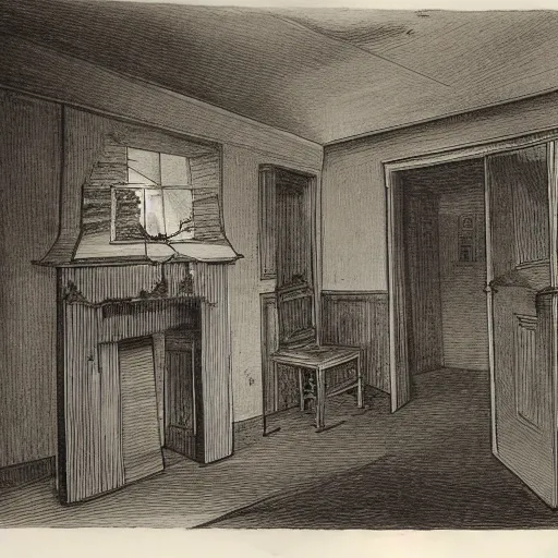 Image similar to interior of a haunted house, late at night