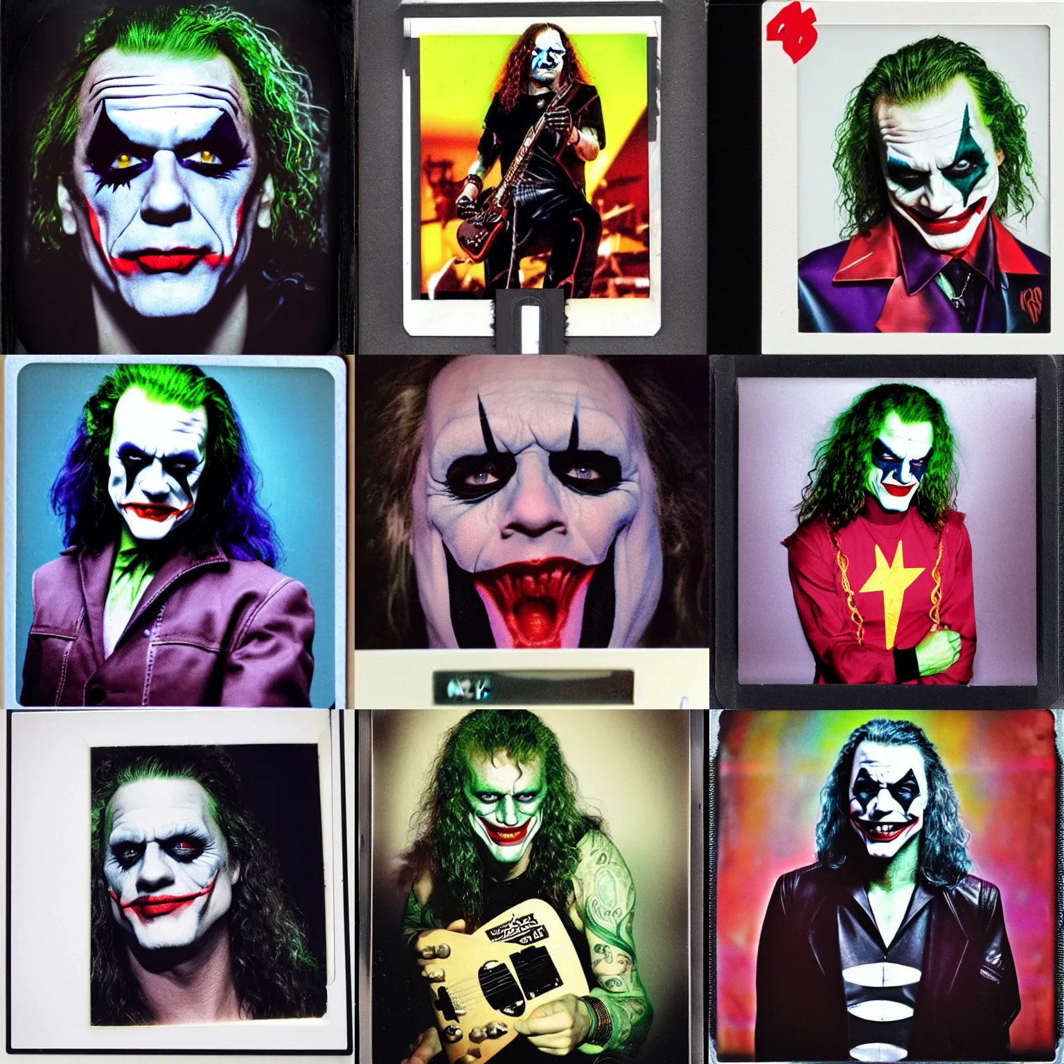 Prompt: Kirk Hammet from Metallica as the Joker, polaroid photograph, 4k