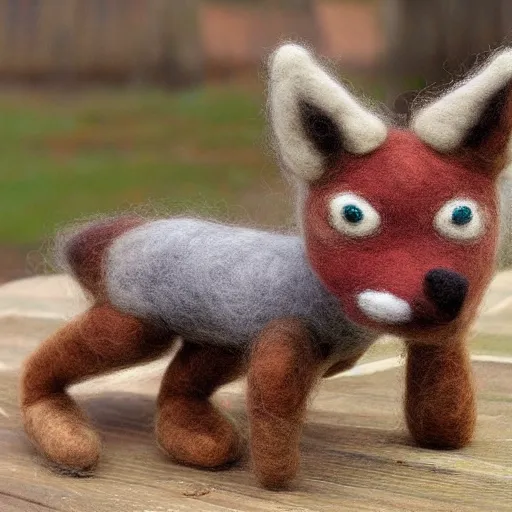 Prompt: a needle felted coyote, needle felting art.