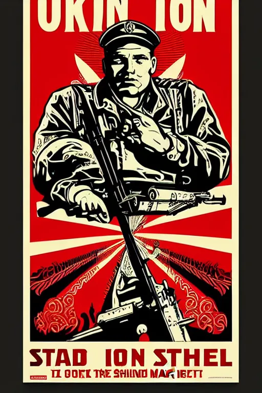 Prompt: strike while the iron is hot propaganda screen printing poster, art style wwii posters, shepard fairey, obey, street art, iconic, masterpiece, ornate and hyper detailed