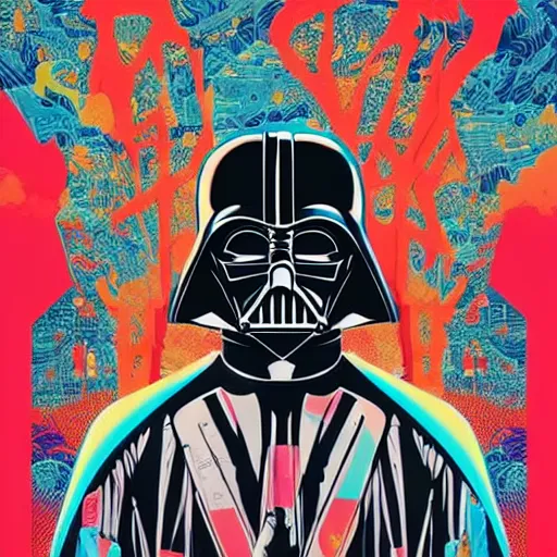 Prompt: Tristan Eaton, maximalism, victo ngai darth vader